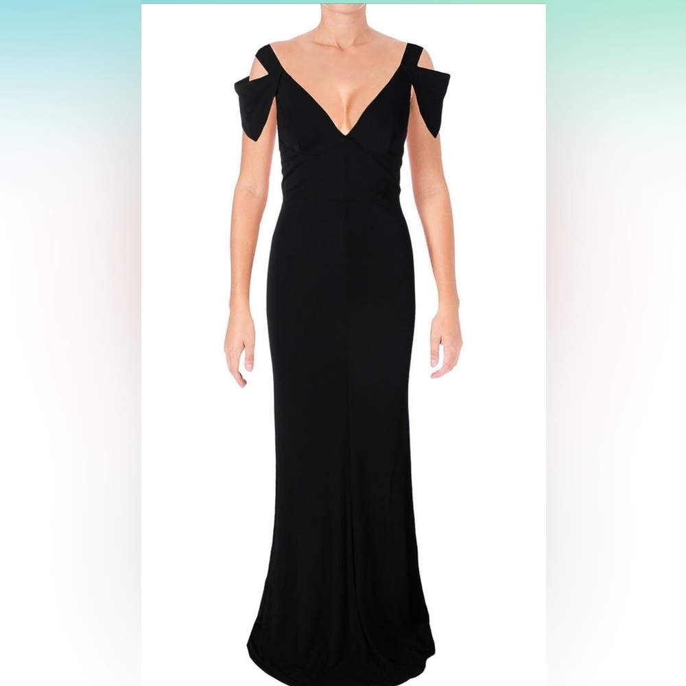 ABS by Allen Schwartz Black Triangle Sleeve Deep V-Neck Gown